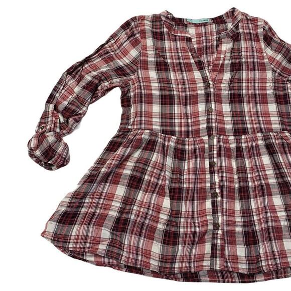 Maurices Women’s Button front Plaid Shirt Sz M Colorless Tunic Blouse - Picture 5 of 9